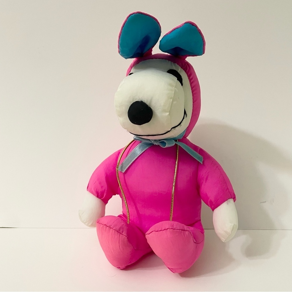 Vintage Snoopy Easter Pink Bunny Suit Plush Stuffed Toy